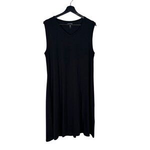 Eileen Fisher Black Tencel Sleeveless V Neck Shift Knee Length Dress Large